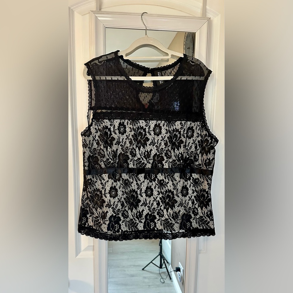 New York & Company Black Lace Top